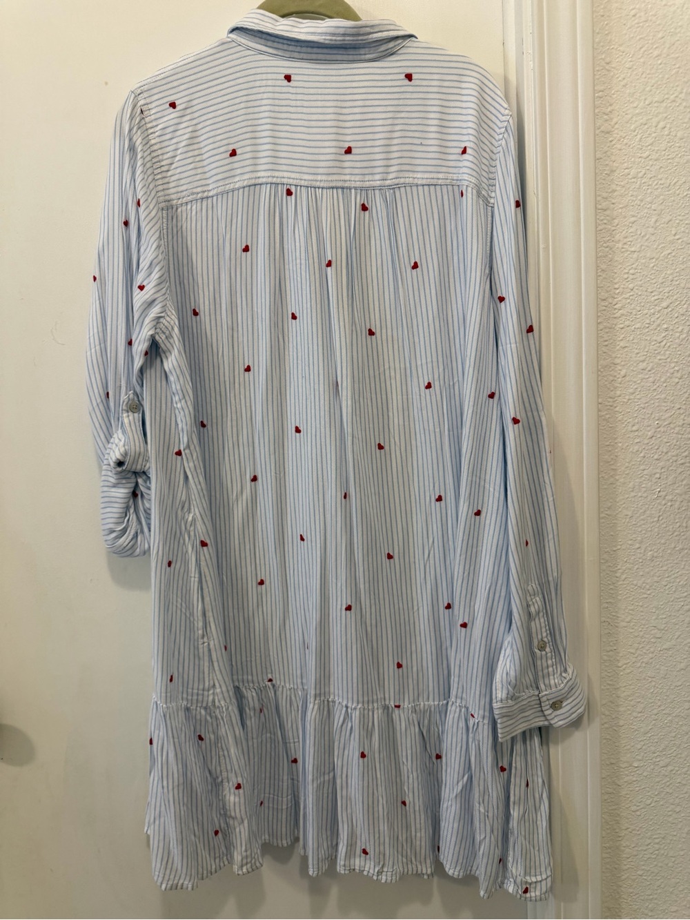 Time and Tru Blue and White Striped Shirt Dress with Red Heart Embroidery - Picture 2 of 3